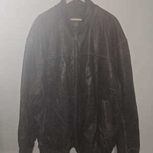 Men's Dark Brown Leather Bomber Jacket